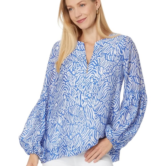 Lilly Pulitzer Tops - Lilly Pulitzer LAURELIE top MARTINIQUE BLUE white sz 16